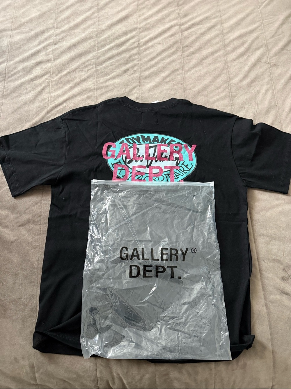 Gallery Dept Black Crewneck Tee with Cream Logo Label
